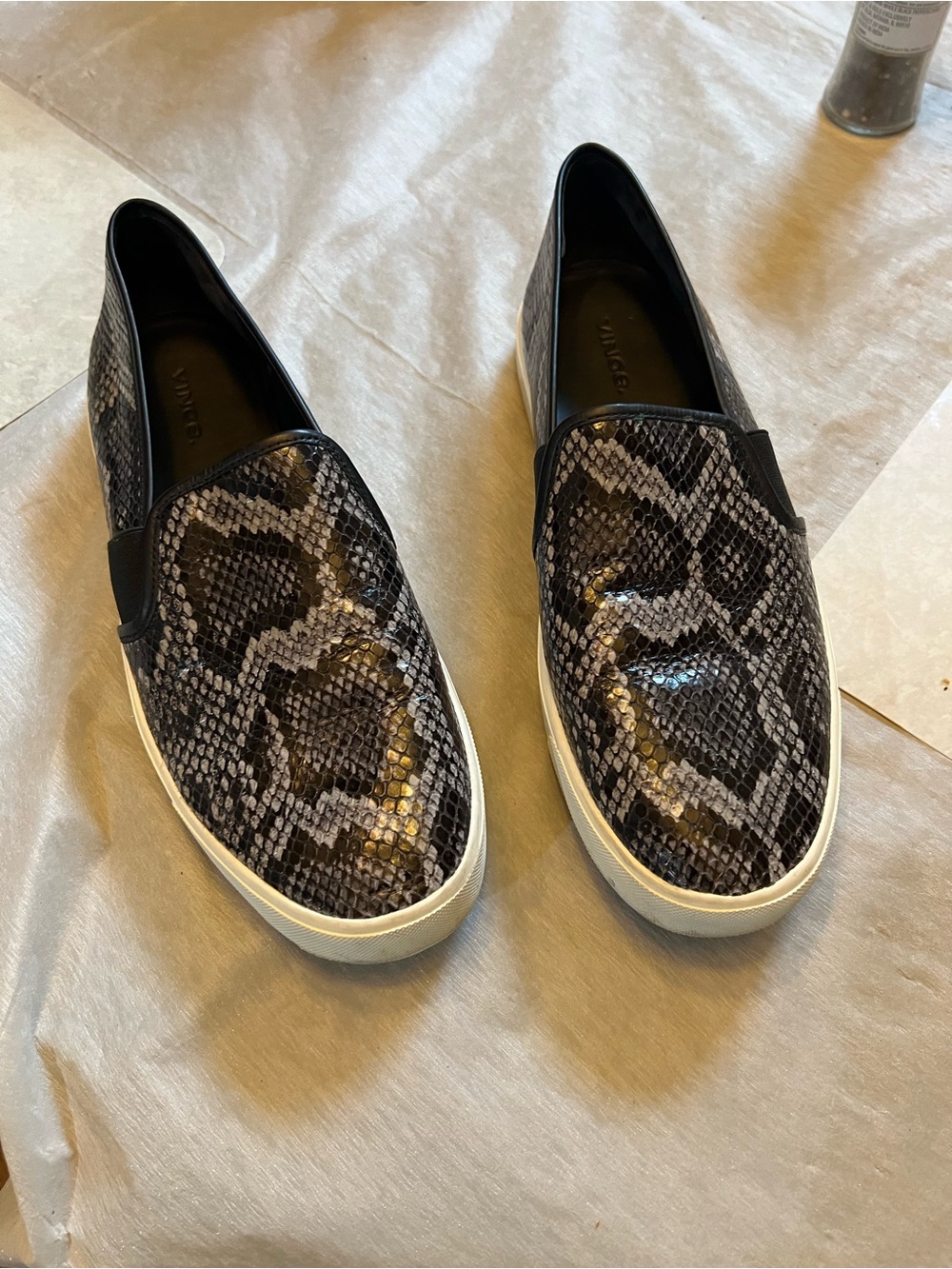 Vince Black and White Snakeskin Slip-On Sneakers